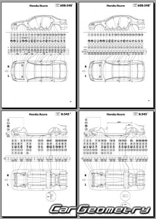 Геометрические размеры кузова Acura TSX 2004–2008 Body Repair Manual