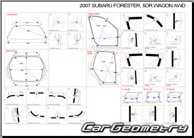 Кузовные размеры Subaru Forester 2003-2008 (кузов SG)