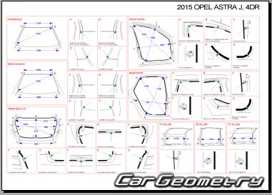 Геометрия кузова Опель Астра J Седан, Кузовные размеры Opel Astra Sedan (J) 2012-2015
