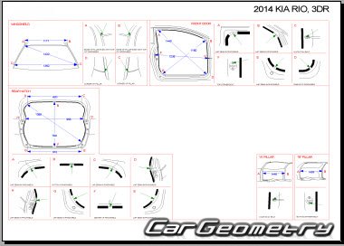 Размеры кузова Kia Rio 3-door (UB) 2011-2016 Hatchback