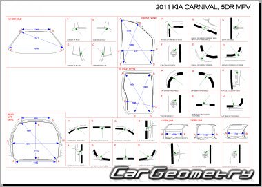 Кузовные размеры Kia Carnival (Sedona) 2006–2013 кузов VQ
