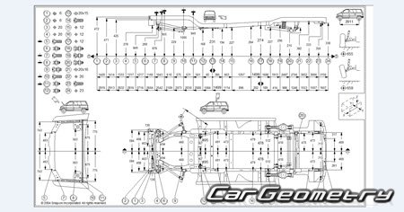 Размеры кузова Kia Carnival (Sedona) 2002–2006 кузов GQ