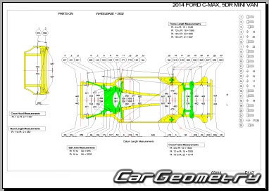 Размеры кузова Ford C-MAX с 2010 (Второе поколение) Body Repair Manual
