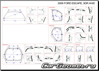 Контрольные размеры кузова Ford Maverick (Ford Escape) 2001-2007 Body Repair Manual