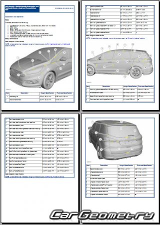 Кузовные размеры Форд Галакси и Ford S-MAX с 2015 Body Repair Manual