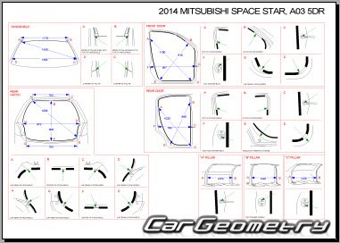 Кузовные размеры Mitsubishi Mirage (Mitsubishi Space Star) 2012-2017
