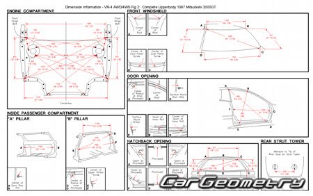Геометрические размеры Mitsubishi 3000GT 1991–1999 Body Repair Manual
