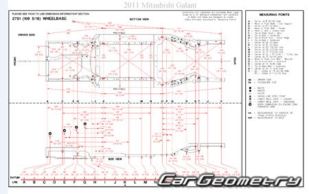 Кузовные размеры Mitsubishi Galant IX 2004-2012 (включая рестайлинг)
