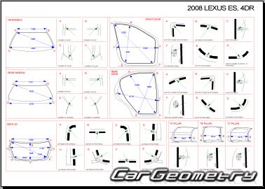 Кузовные размеры Lexus ES350, ES240 2006-2009 (ACV40, GSV40) Collision Repair Manual