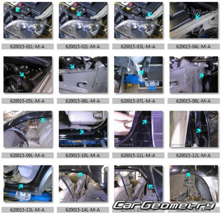 Контрольные размеры кузова Lexus RX350, RX330, RX300 2000-2003 (MCU15)