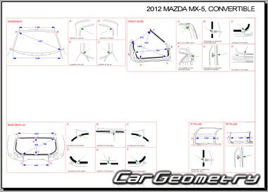 Размеры кузова Mazda MX-5 Miata (NC) 2006-2014 Третье поколение