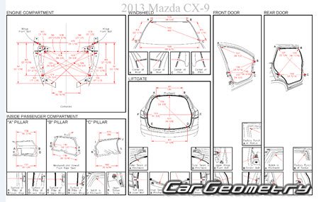 Кузовные размеры Mazda CX-9 2007-2015 Bodyshop Manual