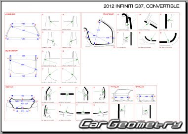 Размеры кузова Infiniti G37 Convertible (V36) 2009-2013 Body Repair Manual