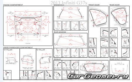 Геометрические размеры кузова Infiniti G37/G25 (V36 Sedan) 2009-2013