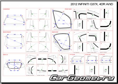 Геометрические размеры кузова Infiniti G37/G25, Nissan Skyline (V36 Sedan) 2009-2013