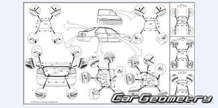 Геометрические размеры кузова Infiniti G35 (V35 Sedan) 2002-2006 Body Repair Manual