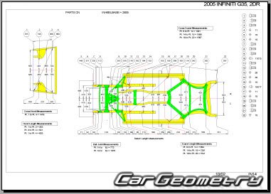 Размеры кузова Infiniti G35, Nissan Skyline (V35 Coupe) 2002-2007 Body Repair Manual