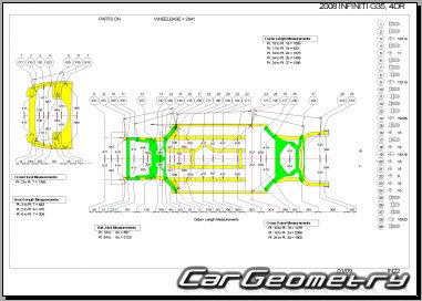 Кузовные размеры Infiniti G35 (V36) 2006–2010 Body Repair Manual