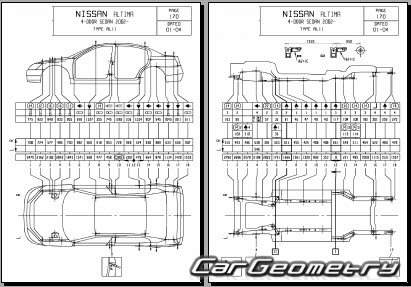 Размеры кузова Nissan Altima (L31) 2002-2006 Body Repair Manual