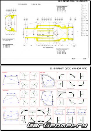 Размеры кузова Infiniti Q70 (Y51) 2014-2017 Body Repair Manual