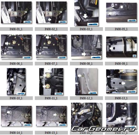 Геометрические размеры Nissan Primera 1996—1999 и Infiniti G20 (P11) 1997—2002 Body Repair Manual