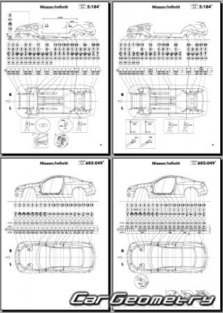 Размеры кузова Infiniti G35 (V35 Coupe) 2002-2007 Body Repair Manual