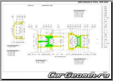 Размеры кузова Nissan X-Trail (T30) 2001–2007 Body Repair Manual