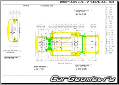 Контрольные размеры кузова Hyundai Elantra (MD) c 2012 Body Repair Manual