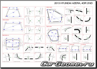 Кузовные размеры Hyundai Grandeur (HG) с 2012 Body Repair Manual