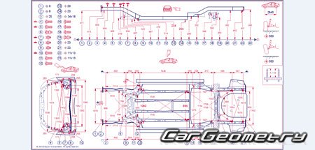 Кузовные размеры Hyundai Grandeur (HG) с 2012 Body Repair Manual