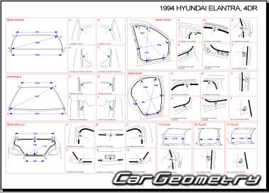 Кузовные размеры Hyundai Elantra (J1) 1990-1995