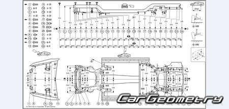 Контрольные размеры кузова Honda Accord 2008-2012 (Sedan CP, Coupe CS) USA Body Repair Manual