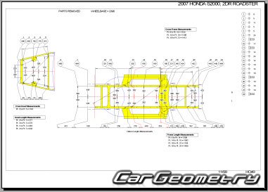 Размеры кузова Honda S2000 2000-2009 Body Repair Manual