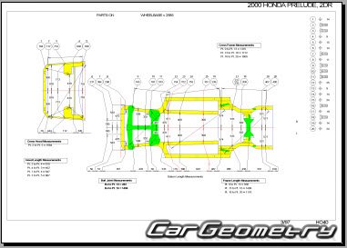 Геометрические размеры Honda Prelude 1997-2001 Body Repair Manual