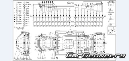 Контрольные размеры кузова Honda Odyssey (RL3) 2005–2010 Body Repair Manual