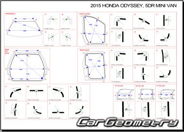Геометрические размеры кузова Honda Odyssey (RL5) 2011-2016 USA Body Repair Manual