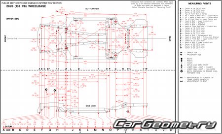 Контрольные размеры кузова Acura Integra 1994-2001 (Sedan, Coupe) Body Repair Manual