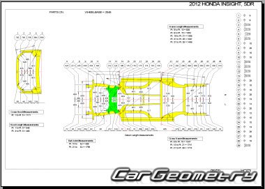 Размеры кузова Honda Insight (ZE2) 2010–2014 Body Repair Manual