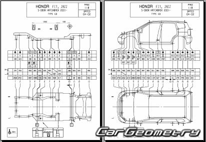 Кузовные размеры Honda Fit (Honda Jazz) 2002-2008 Body Repair Manual
