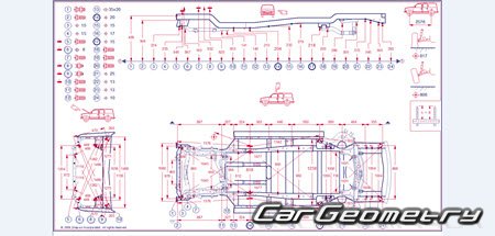 Геометрические размеры Honda Element 2003-2011 Body Repair Manual