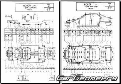 Контрольные размеры кузова Honda Civic 1996-2000 (Sedan, Coupe, Hatchback) Body Repair Manual