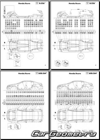 Контрольные размеры кузова Honda Accord 2008-2012 (Sedan CP, Coupe CS) USA Body Repair Manual