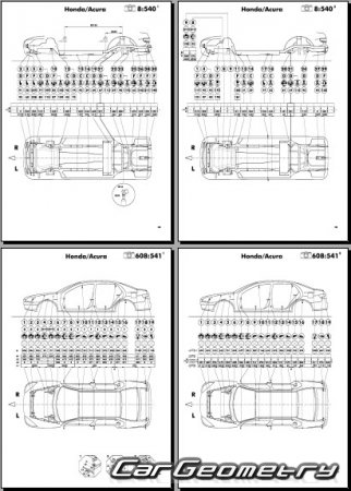 Кузовные размеры Honda Accord sedan (CS) и Coupe (CM) 2003–2006 Body Repair Manual