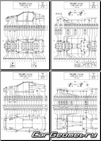 Контрольные размеры кузова Honda Integra (Acura Integra) 1994-2001 (Sedan, Coupe) Body Repair Manual