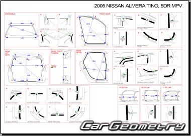 Размеры кузова Nissan Almera Tino (V10) 2000–2006 Body Repair Manual