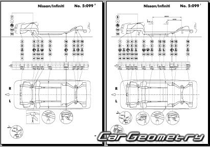 Кузовные размеры Nissan Almera (N15) 1995–2000 Body Repair Manual