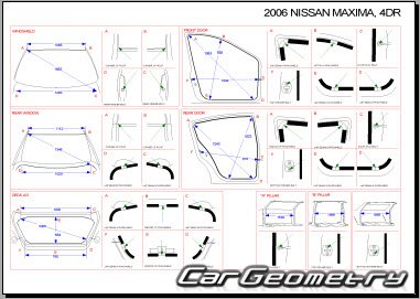 Контрольные размеры кузова Nissan Maxima (A34) USA 2004–2008 Body Repair Manual