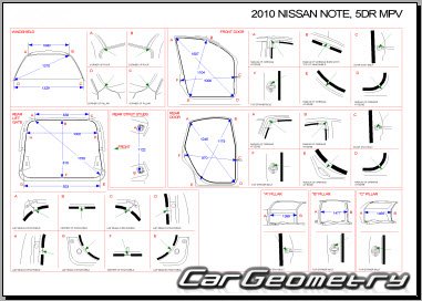 Контрольные размеры кузова Nissan Note (E11) 2005–2012 Body Repair Manual