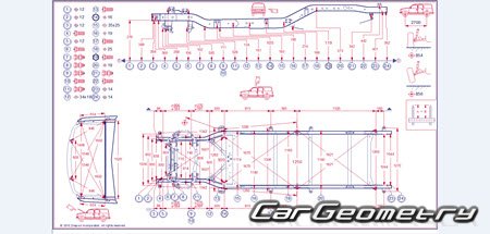 Контрольные размеры кузова Nissan Xterra (N50) 2008-2020 Body Repair Manual