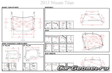 Геометрические размеры кузова Nissan Titan (A60) 2004-2014  Body Repair Manual